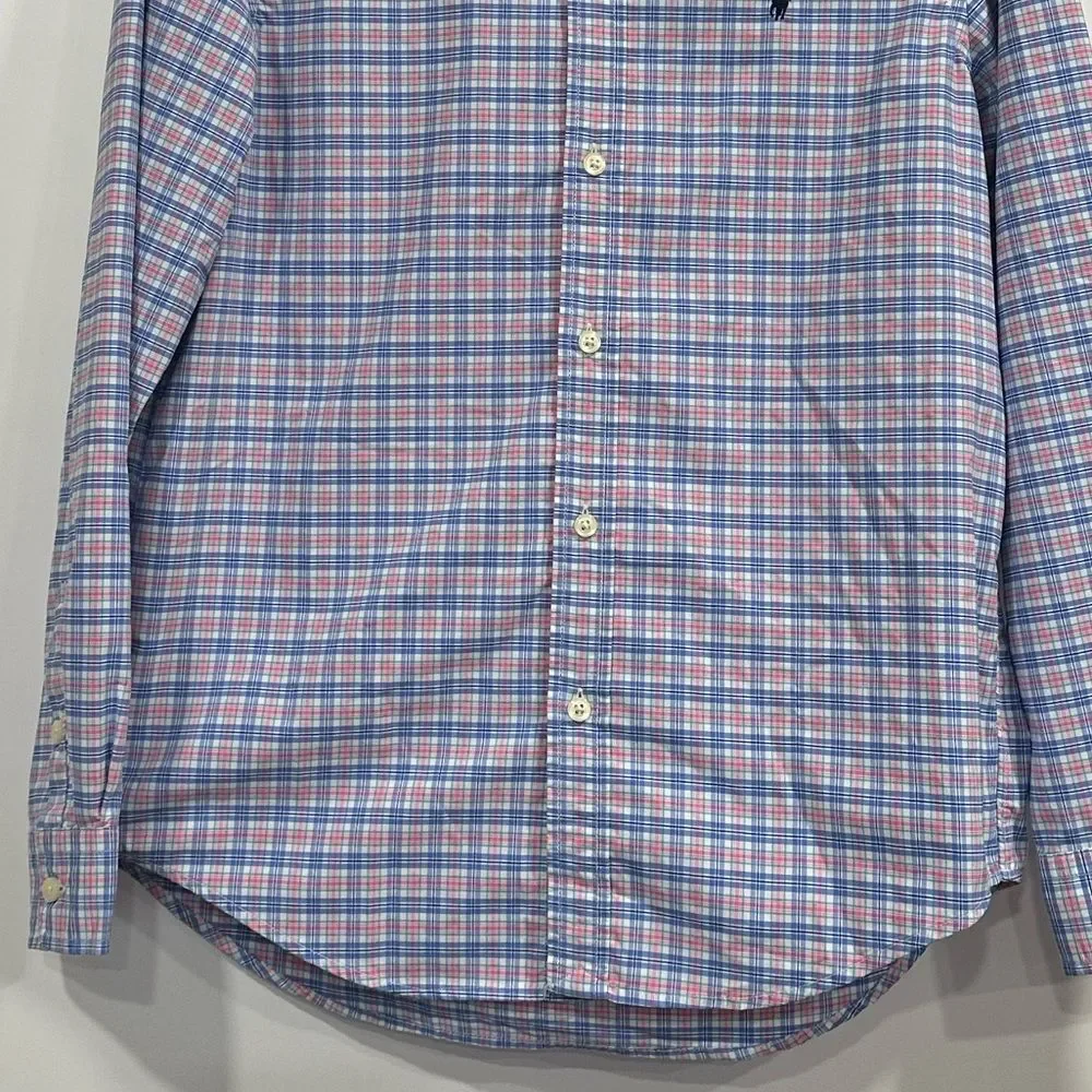 Ralph Lauren Long Sleeve Button Down Plaid Shirt Boys XL Blue Pink